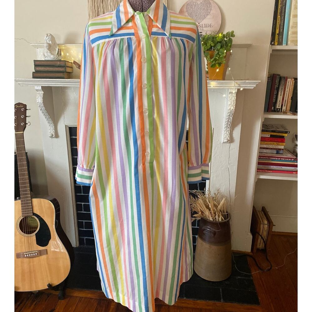 1970's Vintage Neiman Marcus Rainbow Striped Dress 6/8 (see measurements)